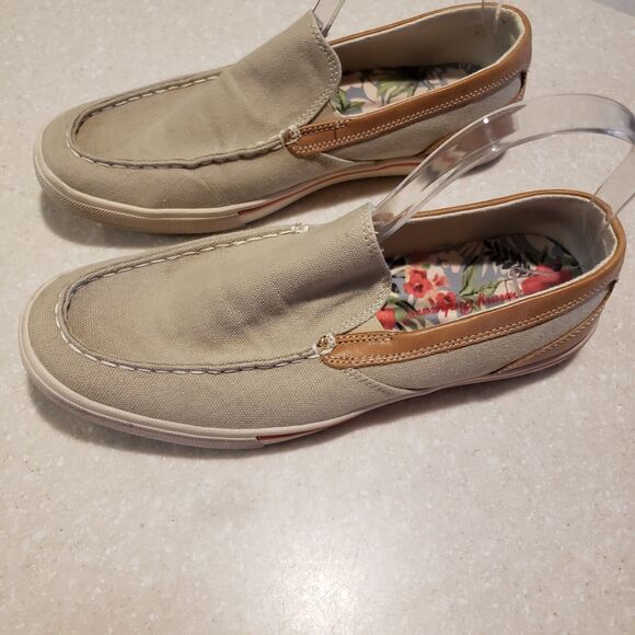 Tommy Bahama Calderon Venetian Leather Canvas Slip-On Drivers Tan Men's US 7.5 - Picture 4 of 7